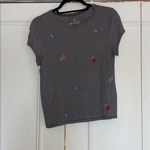 Soft and sexy striped tee with floral embroidery